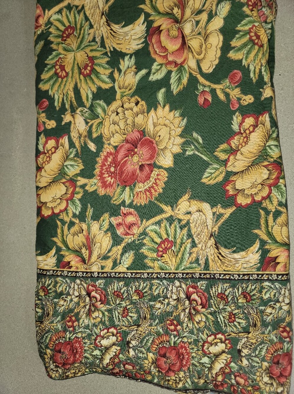 April Cornell Table Cloth 57X115 Green Floral Red and Gold Cotton